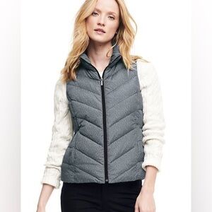 Lands End Tweed Herringbone Puffer Vest Black White Size XS